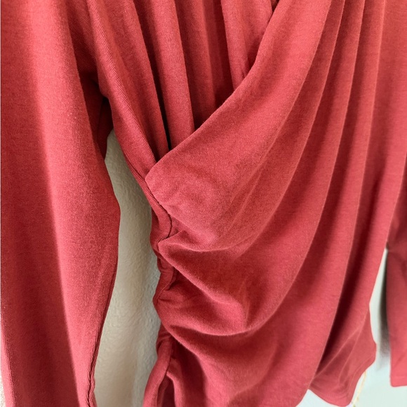 OGL EcoMousse Women's Surplice Faux Wrap Red Draped Blouse Top Size M - Picture 4 of 5